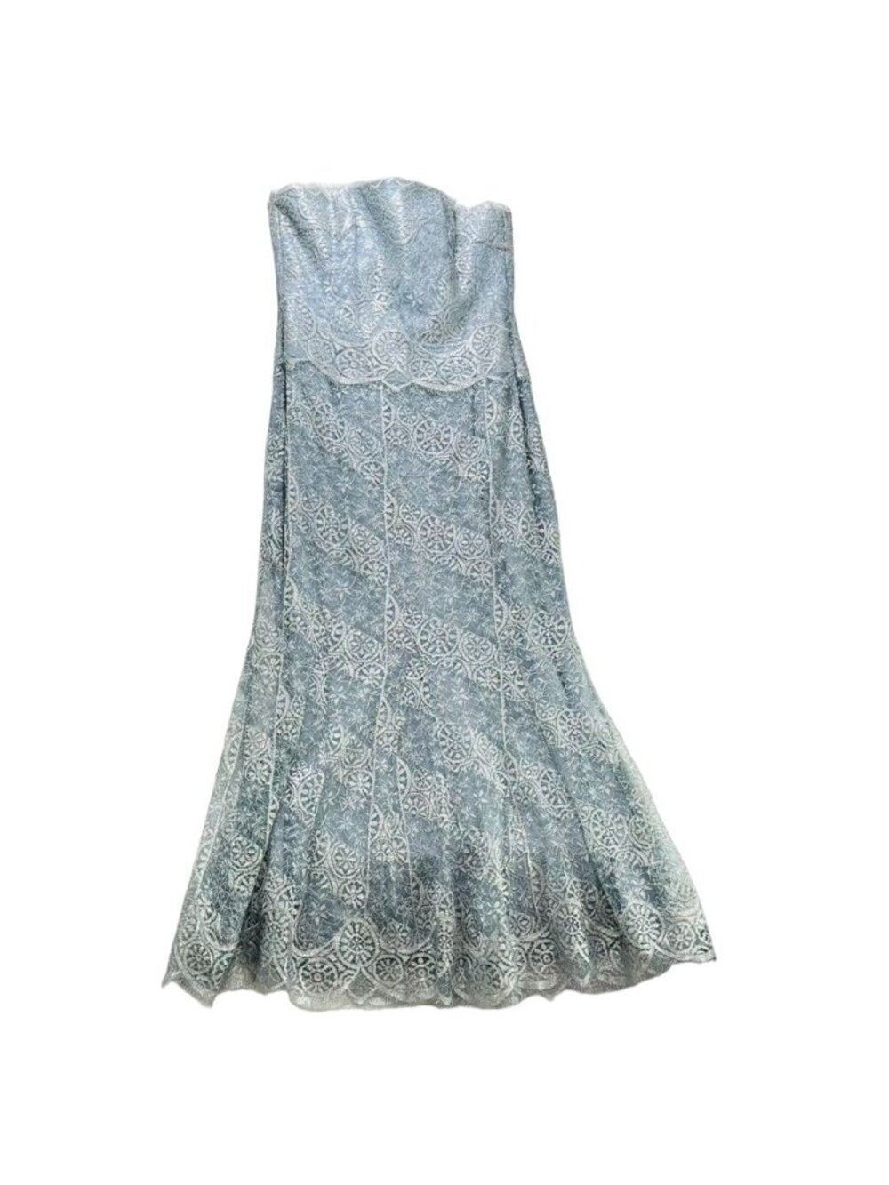 Rickie Freeman Teri Jon Women's Silver Gray Lace Strapless Evening Gown Size 16 - Picture 8 of 16